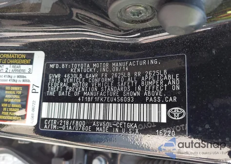 2014 Toyota Camry Xle из США, поврежденный, VIN 4T1BF1FK7EU456093